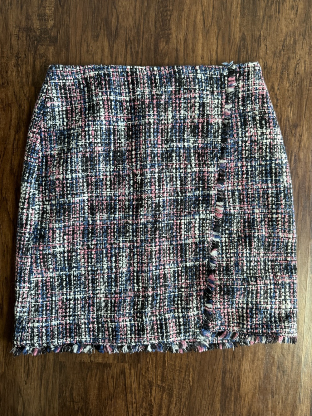 LOFT Black Tweed Mini Skirt with Pink & Navy Accents